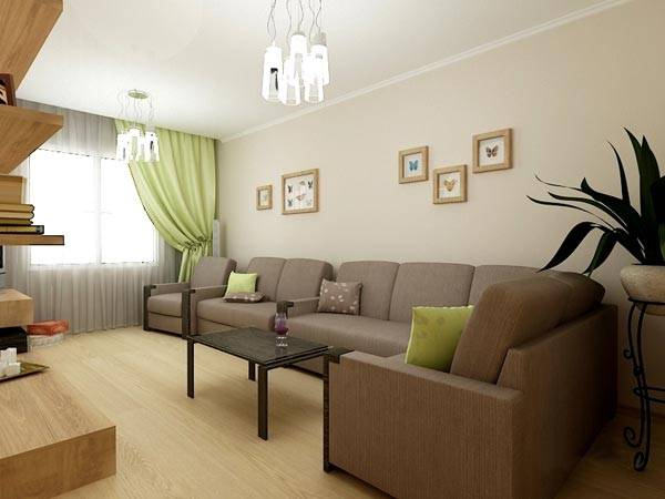 Beige Wände - kaffeefarbenes Ecksofa
