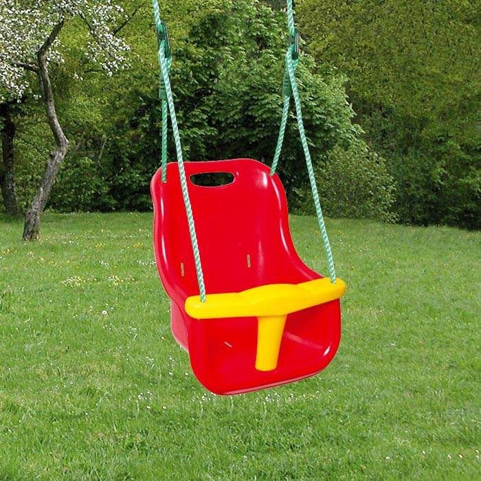 Plastikowe siedzisko do huśtawki dziecięcej z przegrodą mocującą. Ergonomiczny kształt zapewnia wygodne dopasowanie dla dziecka.Dodatkowy pas biodrowy można zamontować w specjalnych szczelinach