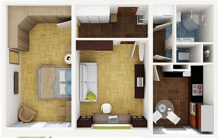 Una variant del pla per a un apartament de dues habitacions, que abans era un apartament d’una habitació