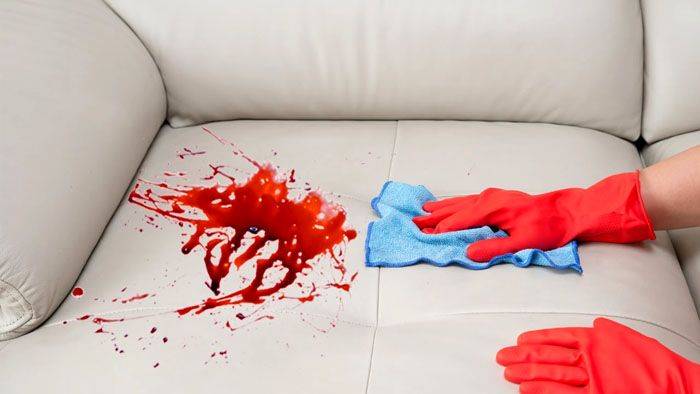 Frisk blod fjernes med koldt vand. Men den tørrede bliver først gennemblødt med is og en svag eddikeopløsning