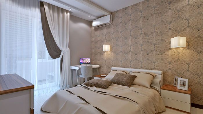 Das Schlafzimmer enthält nichts, was die Augen belasten könnte. Und die Seele ist in Farben wie zu Hause