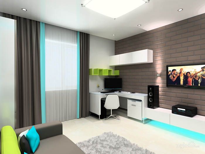 Les rideaux de la chambre d'un adolescent peuvent répéter les couleurs trouvées dans la chambre, créant ainsi une saveur particulière dans le design. Le rétroéclairage sera accueilli avec éclat par le maître de la chambre et ses invités
