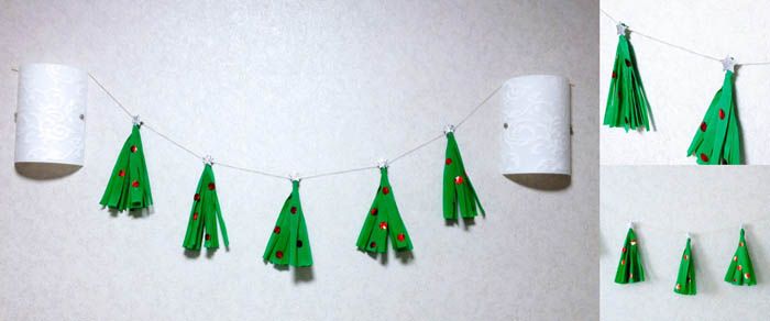 Auch hier wird Wellpappe verwendet.Halbperlen dienen als Dekoration für einen stilisierten Weihnachtsbaum