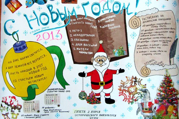 A studenci, którzy narysowali ten plakat, ukończyli już instytut i stali się specjalistami, a gazeta ścienna wciąż krąży po ogromnej sieci i sugeruje, jakie treści należy umieścić na papierze whatman. Wszystko ma swoją część: jest seria świąt, mały kalendarz zimowy i humorystyczny test