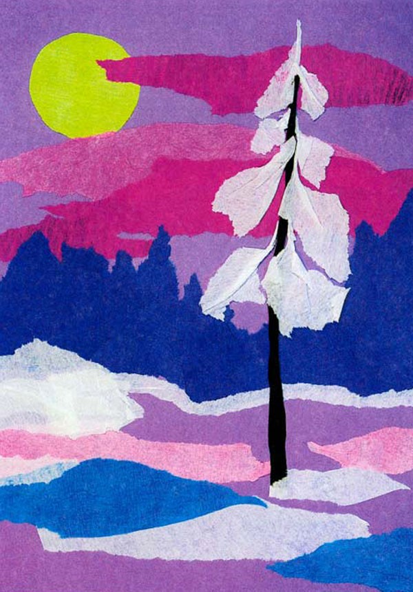 Det viser seg å være et ekte mesterverk av kunst og anvendt kunst. Servietten kan samles litt med PVA-lim, skaper volum og tekstur, eller ideelt glattes, etterligner et snødekt lerret
