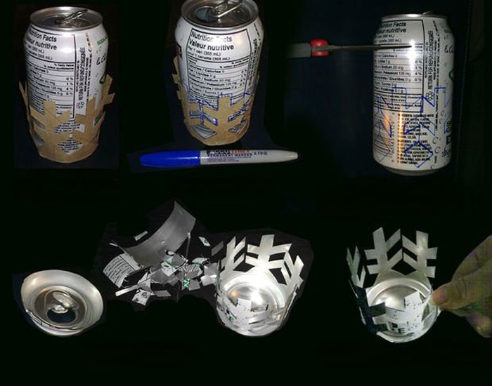 Puszki aluminiowe są łatwe do cięcia i mogą stać się ciekawą bazą pod świecznik, ale nie pozwalamy dzieciom ich dotykać ze względu na ostre krawędzie
