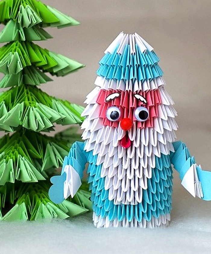 Takie modułowe origami na nowy rok w postaci Świętego Mikołaja można bezpiecznie udać się na wystawę rękodzieła w szkole