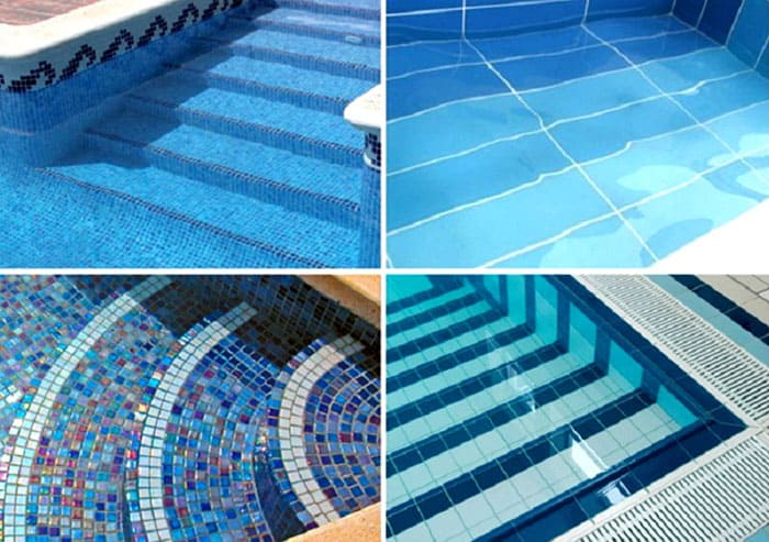 In den meisten Fällen ist der in Schwimmbädern verwendete feuchtigkeitsabweisende Fliesenkleber weiß, da Mosaike häufig als Verkleidung verwendet werden