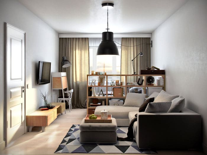 La selección competente de colores y muebles ayudará a dividir la habitación en una zona sin robar espacio libre.