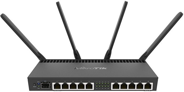 Netzwerkrouter. Modell Wi-Fi Router MikroTik RB4011iGS mit Unterstützung für Wi-Fi und PoE (Energieübertragung über FTP-Kabel)